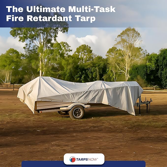 Heavy Duty 10' X 12' MIL Fire Retardant Canvas Tarp with Grommets - Tear Resistant Water-Resistant Fabric Cloth Tarp for Construction, Outdoor Canvas Cover - Olive