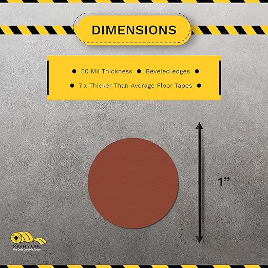 Mighty Line 1" Solid Dot Shaped Floor Marking Tape for Safety, Caution, Warning, Heavy-Duty, Peel and Stick, Adhesive Circle Spots, Industrial Quality, Brown, Pack of 200