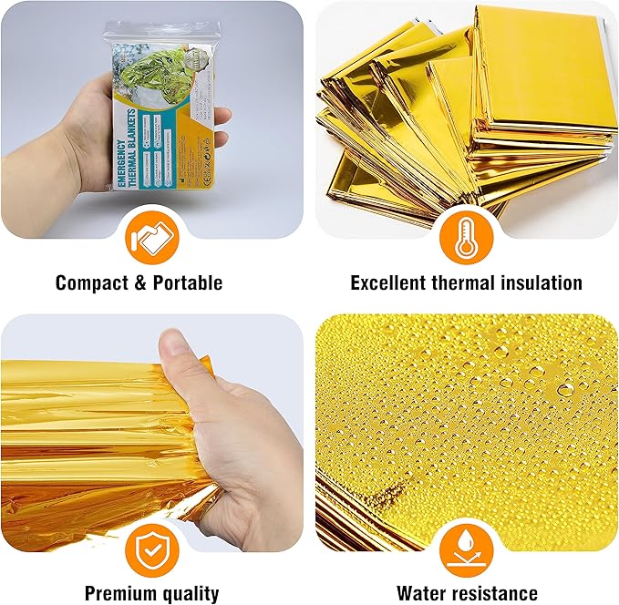 General Medi Emergency Blanket (12-Pack), Emergency Gold Foil Blanket– Perfect for Outdoors, Hiking, Survival, Marathons or First Aid