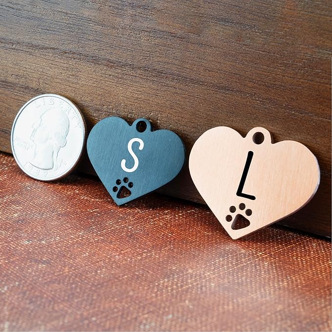 Ultra Joys Dog Tags Personalized for Pets - Hollow Paw Custom Pet ID Tag - Engraved Dog Tag for Small, Large Dogs - Large Heart in Black