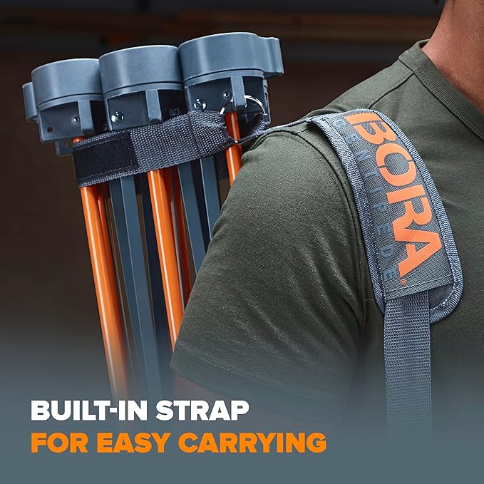BORA Centipede CT12 36 inch Tall Portable Folding Workstand with Carry Strap, Collapsible Workbench, Construction Table, Support, Sawhorse, 4Ft X 6Ft, 36 inch Work Height, 4500lb Weight Capacity