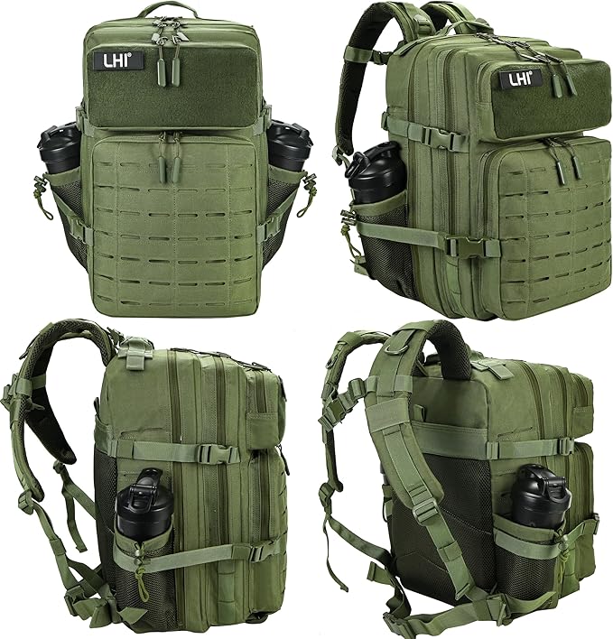 LHI Tactical Military Backpack for Men 25L/45L Large Molle Army Assault Pack 3 Day Hiking Rucksack With Bottle Holder