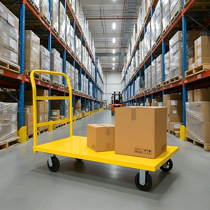 5Seconds Platform Cart Industrial Dolly Heavy Duty 48” X 24” Platform Hand Push Truck Commercial Cart Flatbed with 2000lb Capacity, Moving Cart 6” Swivel Wheels Flatbed cart, Yellow