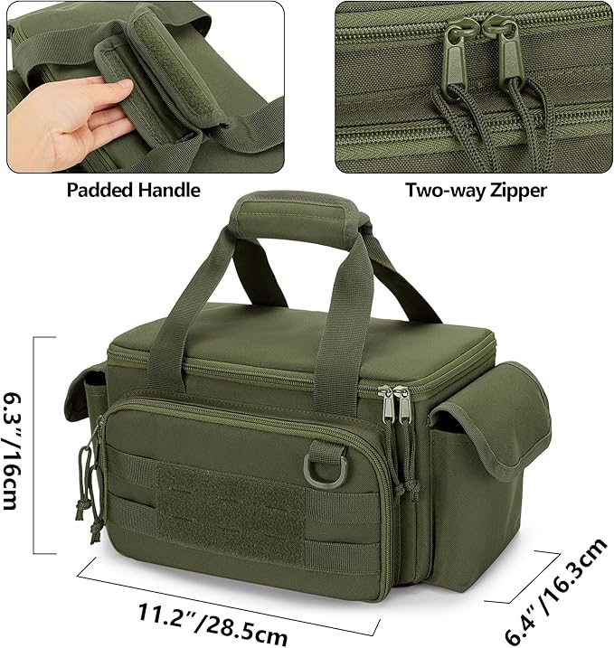 Small Tool Bag with Anti-friction and Thick Padded Bottom, Tool Storage Organizer for Men, Tactical Range Bag, Multi-functional Work Bag for Repairman, Electrician, Carpenters (Green)