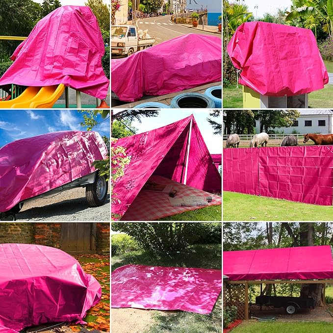 STARPYNG-12 Mil Pink/Silver 20x30 Feet Tarp-Heavy Duty Poly Tarp-Cover,Waterproof, UV Resistant, Weather Resistant, Cover Cars, Boats, Courtyards,Camping