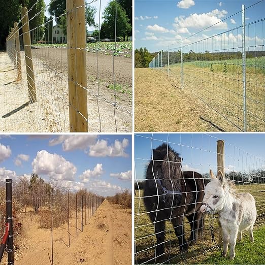 Farm Fence 4ft. x 33ft Galvanized Field Wire Fencing,Heavy Zinc Coating Cattle Fence,Deer Fence,Goat Fence,Hog Wire Fence for Yard Garden & Animals Protection