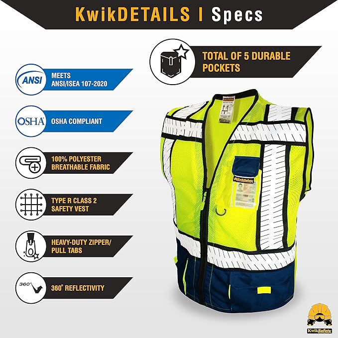KwikSafety - SHERIFF & SPECIALIST Safety Vest [Multi-Use Pockets] Class 2 Reflective Vest ANSI OSHA Safety Vest for Men