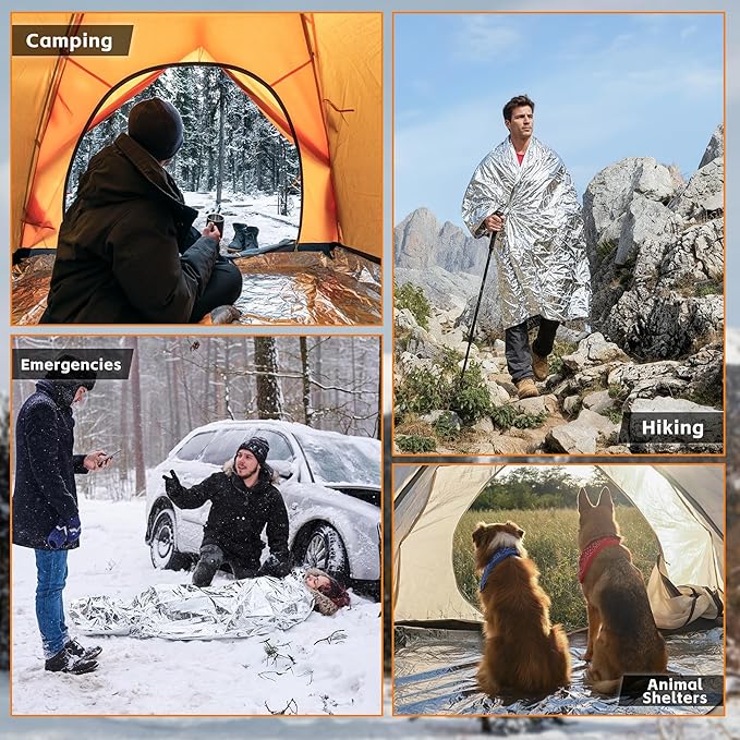 100 Pack Emergency Blankets (83" x 52") - Mylar Thermal Space Blankets for Survival and Protection - Ideal for Camping, Outdoors, Hiking, Rescue, Marathons