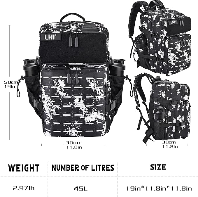 LHI Tactical Military Backpack for Men 25L/45L Large Molle Army Assault Pack 3 Day Hiking Rucksack With Bottle Holder