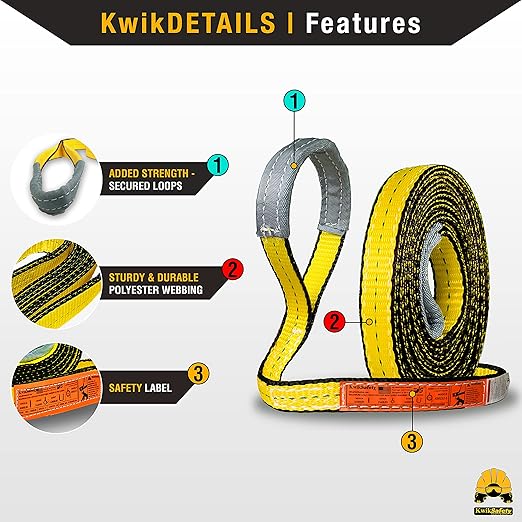 KwikSafety - Charlotte, NC - Mighty Sumo 1”x 16’ Poly Web Sling Lifting Strap Construction ASME OSHA / 3200lbs Vertical 2550lbs Choker 6400lbs Basket/Rigging Moving Towing Hoisting Gear