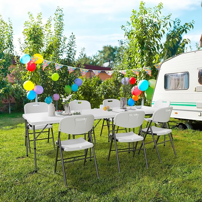 VINGLI 34" Fold in Half Square Table, Bi-Folding Commercial Table, Portable Plastic Dining Card Table for Kitchen or Outdoor Party Wedding Event, White
