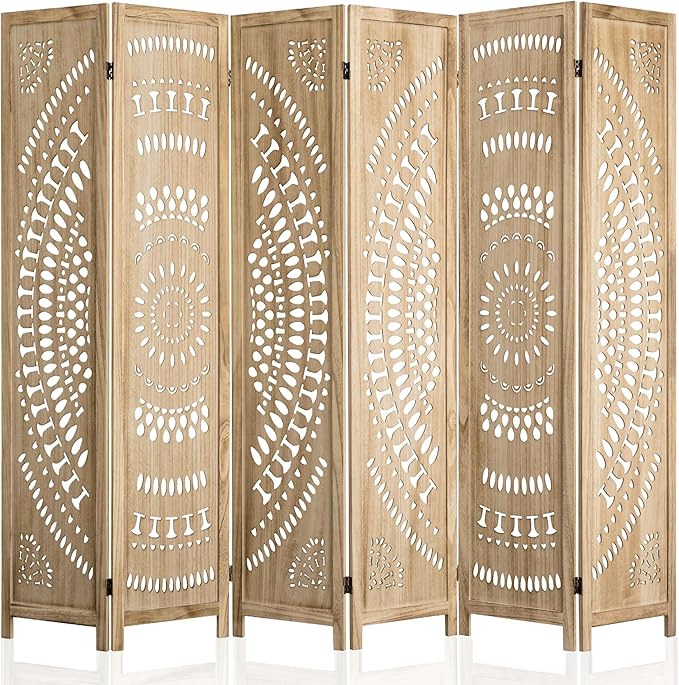 WelFurGeer Handcrafted Carved Wooden Room Divider Screen, Folding Privacy Screen for Room Separation, Decorative Room Dividers, 360° Adjustable Folding Panels for Privacy, Home, Office & Patio