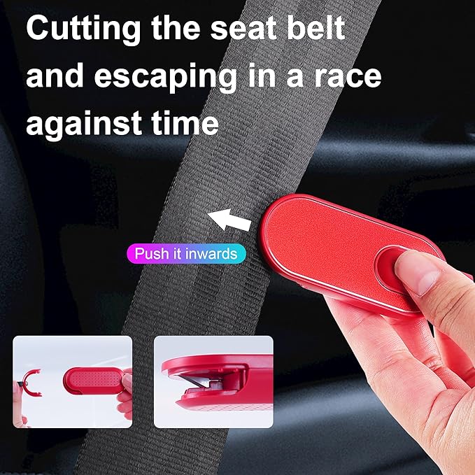 Amooca Emergency Escape Tool 2-Pack Window Breaker & Seatbelt Cutter 2-in-1 Portable Car Safety Hammer for Home & Vehicle Glass Break Red