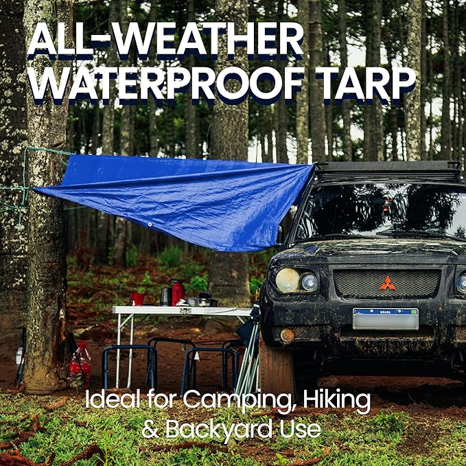 Heavy Duty Tarp Waterproof Outdoor Tarps Multi-Purpose Tear and Rip Proof UV Resistant Blue Tarpaulin with Reinforced Grommets and Edges (5mil, 8' x 10')