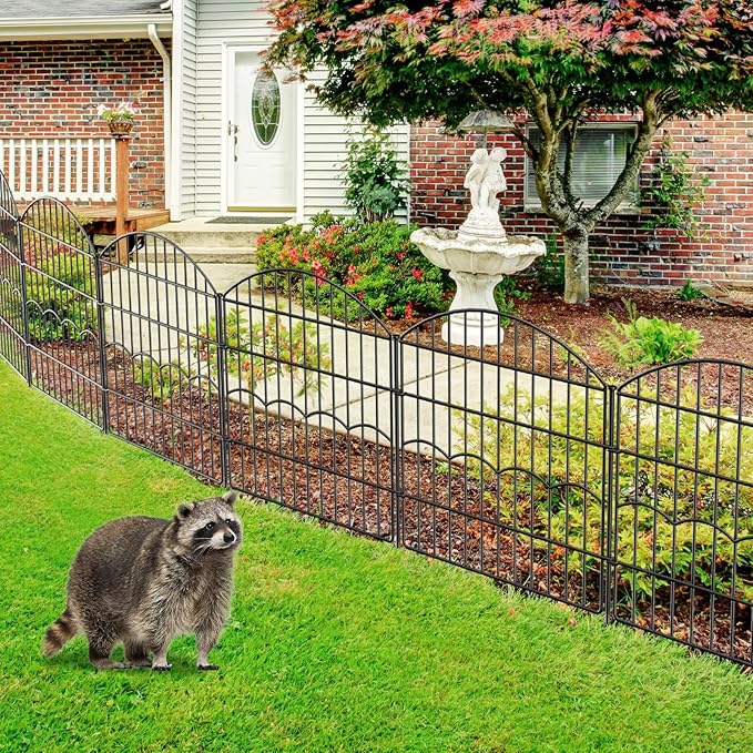 Decorative Garden Fence 6 Panels 12 ft (L)×24in (H) Metal Garden Fences, No Dig Animal Barrier Fencing Rustproof Wire Border Temporary Dog Fence for Patio Outdoor Yard Lawn - Without Door