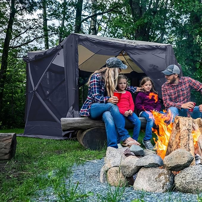 CLAM 12.5 x 12.5 Feet Quick-Set Pavilion Portable Outdoor Canopy Shelter, Slate Blue – Pop-Up Gazebo Camping Tent with Wind Panels and Bug Mesh Screen