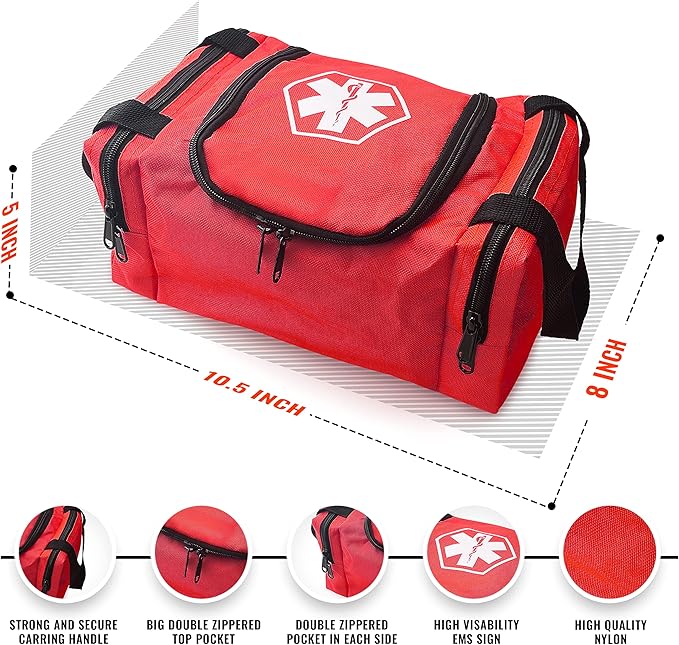 ASA TECHMED First Aid Responder EMS Emergency Medical Trauma Bag EMT, Fire Fighter, Police Officer, Paramedics, Nurse, Red