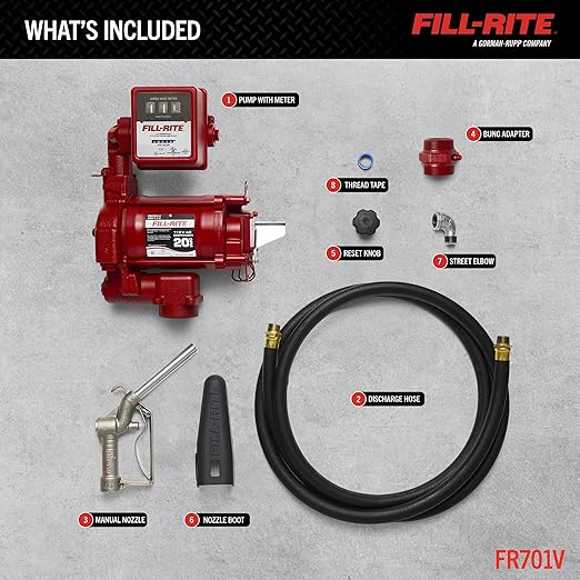 Fill-Rite FR701V 115V 20 GPM Fuel Transfer Pump With Standard Mechanical Meter Package, Gallons - For Gasoline, Diesel, Kerosene, Ethanol Blends, Methanol Blends & Biodiesel up to B20