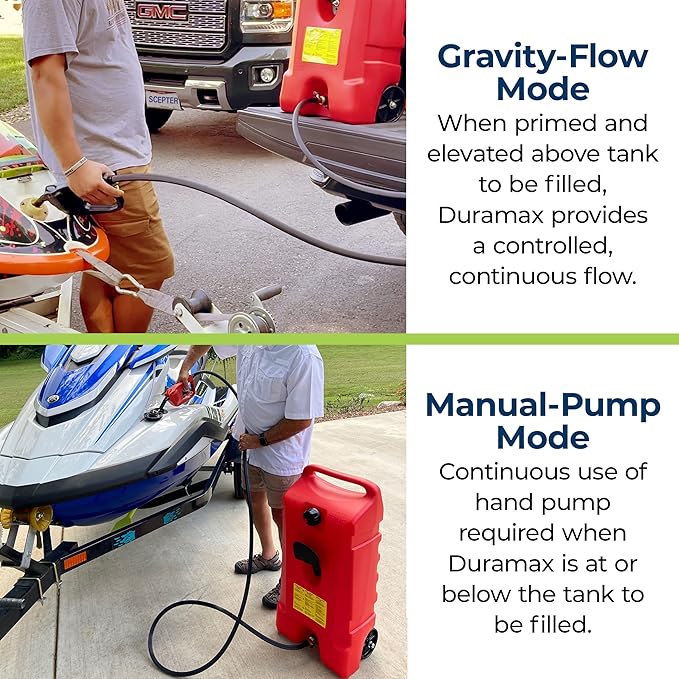 Scepter Duramax Flo ’N Go 14 Gallon Gas Caddy, 53 Liter Portable Fuel Tank and Fuel Transfer Pump with 10-Foot Hose for Lawn Mower, Farm, Marine, Commercial, and Home Use, Gasoline Only, Red