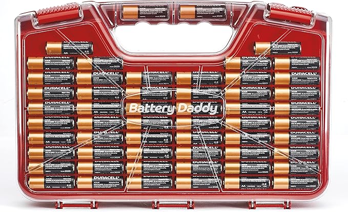 Ontel Battery Organizer with Tester | Stores 180 Batteries | Clear Locking Lid | As Seen On TV | Pack of 2