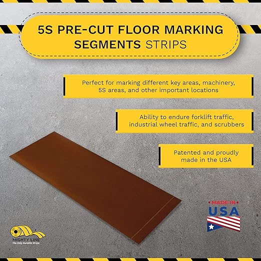 Mighty Line Floor Marking Tape Strips for Safety, Caution, Warning, Heavy-Duty, Peel and Stick, Adhesive, Industrial Quality, Brown, 6" by 10"