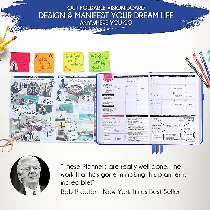 Law of Attraction Planner – Undated Hourly, Weekly & Monthly Goal Setting Planner, 12-Month to Increase Productivity | Life & Gratitude Journal, Include Foldable Vision Board, Gift Box & Stickers