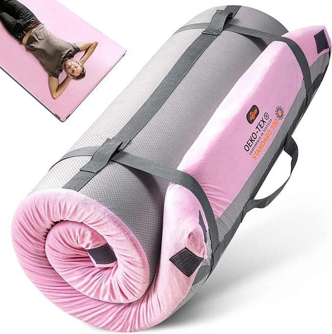 3 Inch Memory Foam Camping Mattress, Dual Layer Thick Sleeping Camp Pad for Car Tent Cot, Roll-Up Portable Glamping Floor Bed for Guests Sleepover