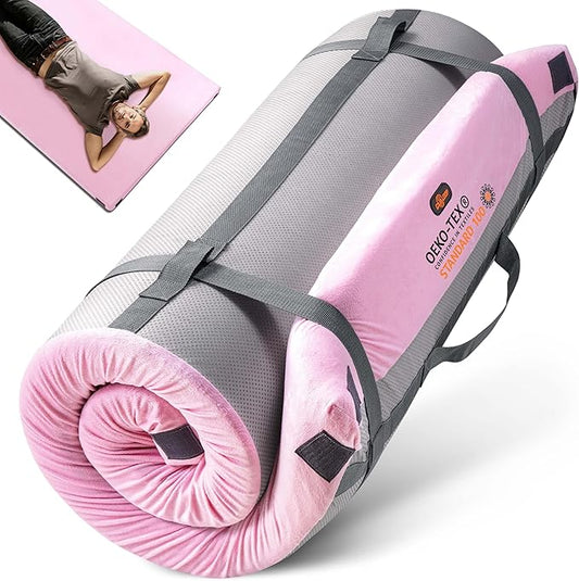 3 Inch Memory Foam Camping Mattress, Dual Layer Thick Sleeping Camp Pad for Car Tent Cot, Roll-Up Portable Glamping Floor Bed for Guests Sleepover