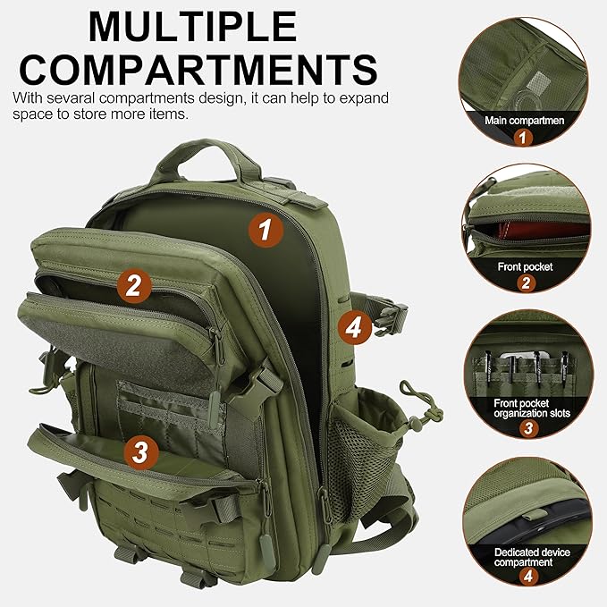 LHI Tactical Military Backpack for Men 25L/45L Large Molle Army Assault Pack 3 Day Hiking Rucksack With Bottle Holder