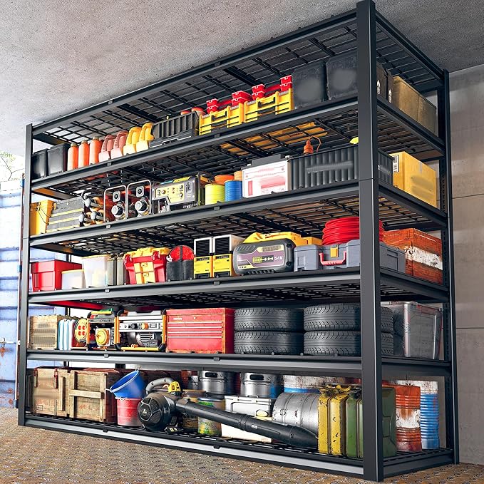 REIBII 60" W Garage Shelving, 3000LBS Storage Shelves, 6 Tier Heavy Duty Shelving, Adjustable Metal Shelving Units and Storage Rack for Warehouse, Pantry, Basement, 60" W x 84" Hx 24" D, 2 Pack