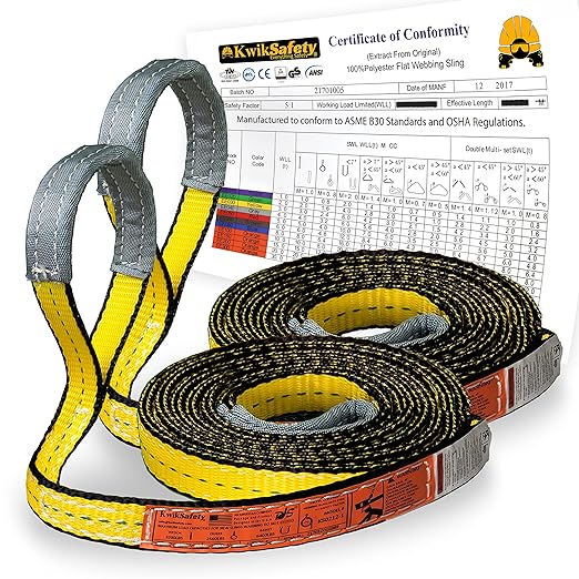 KwikSafety - Charlotte, NC - Mighty Sumo 1”x 10’ Poly Web Sling [2 Pack] Lifting Strap ASME OSHA / 3200lbs Vertical 2550lbs Choker 6400lbs Basket/Rigging Moving Towing Hoisting Gear