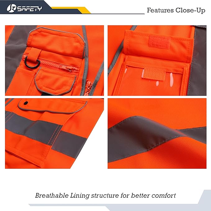 JKSafety 9 Pockets Class 2 High Visibility Zipper Front Safety Vest With Reflective Strips,Meets ANSI/ISEA Standards (150-Orange 3XL)
