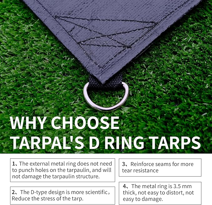 TARPAL Tarp 4x6 Feet (2pack) Heavy Duty Tarps 14mil D-Ring Waterproof Tarp for Outdoors UV Protection Triangular Sewing Design Reinforced Corners and Edges（Black）