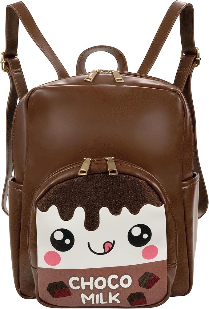 Kawaii Chocolate Milk Backpack Purse | Women and Kids Fashion Backpack Purse | Faux Leather