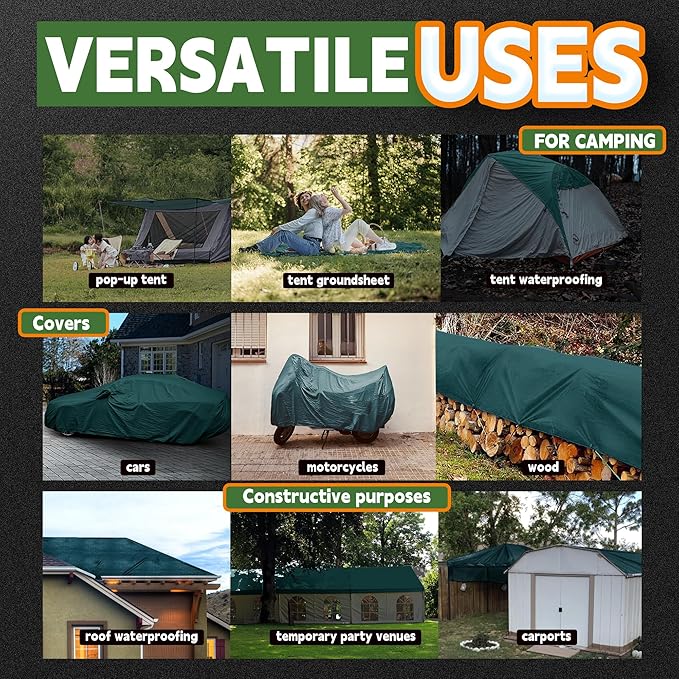 RAINDEWAY Tarps 8x12 Feet,Tarp Waterproof,5.5 Mil Thick, Multipurpose Waterproof Poly Tarp Cover with Metal Grommets and Reinforced Edges,Green Tarps