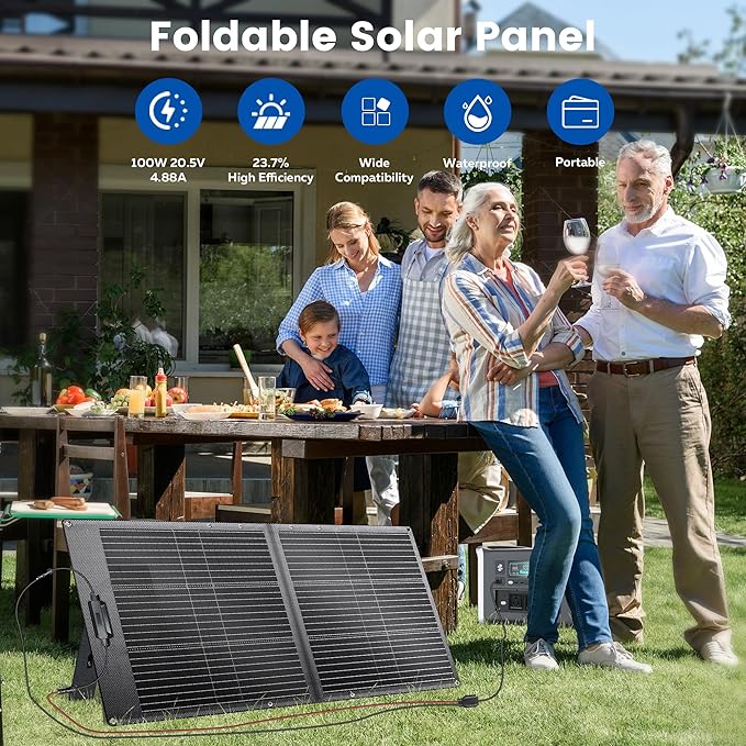 100W Portable Solar Panel for Power Station, 24% High Efficiency ETFE Foldable Solar Panel Charger, XT60, MC4 Output, IP68 Waterproof, for Outdoor Camping, RV, Emergency Power Supply