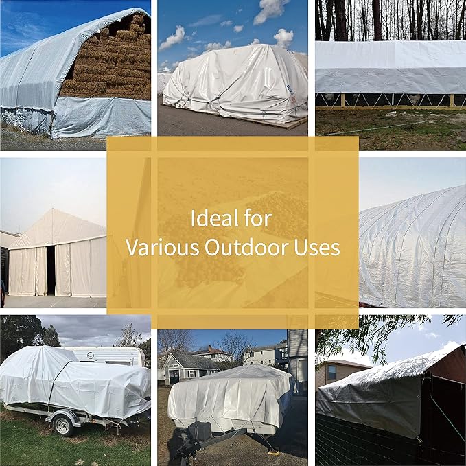 GUARD SHIELD Heavy Duty Tarp 30x30 Feet White Multi Purpose Thick Waterproof Poly Tarp Cover 10mil