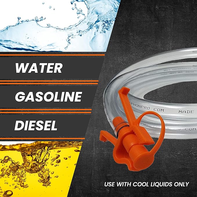 GasTapper Fuel Transfer Pump - Gas Siphon Pro Pump for Gasoline, Oil, Diesel, Water, Liquid, Fluid - Portable Hand Gas Pump Includes Brass Tip Weight, 9 Ft Hose and Pinch Clip - 3.5 Gls/Min