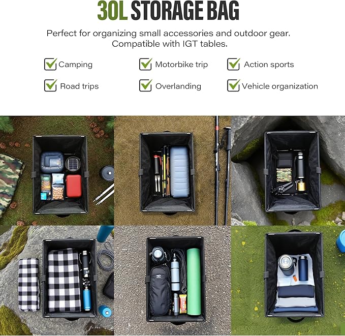 Alocs Camping Storage Bag, 30L Collapsible Tactical Tote Bag with IGT Top Panel – Usable as a Table, Camping Bag with Handles for Outdoor, Camping, BBQ, Picnic, Travel, Trunk Organizer