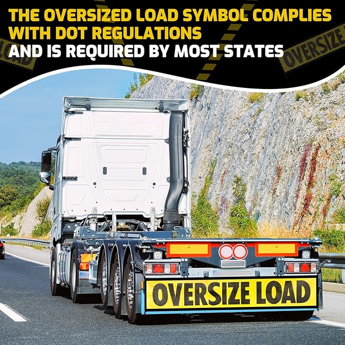 2 Pack Oversize Load Signs for Trucks, 18" x 84" Wide Load Heavy Duty Mesh Flags Banner with Bungee Cord & Hook, Oversized Load Sign Warning Flatbed Trailer for Escort Vehicles, Car, Yellow and Black