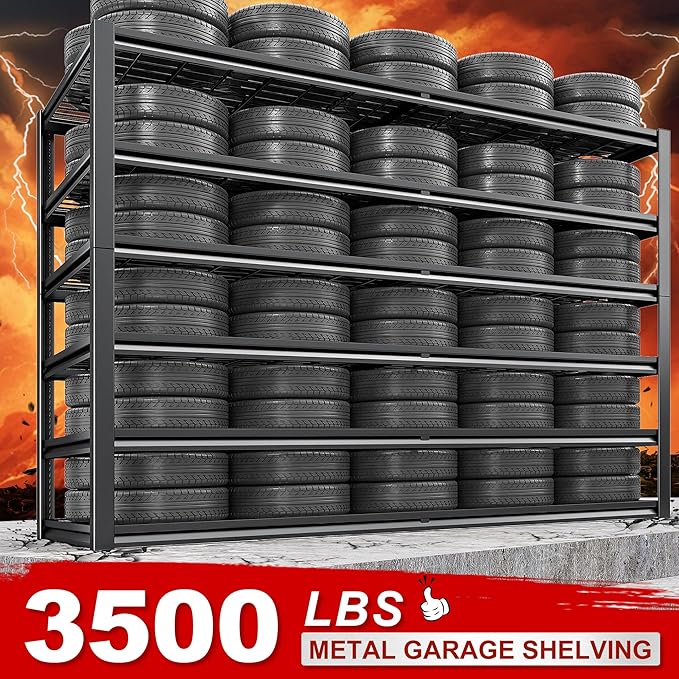 REIBII 3500LBS Garage Shelving, Adjustable Storage Shelves Heavy Duty, 6 Tier Heavy Duty Shelving, Metal Shelving Unit for Warehouse, Basement, Industrial, 55" W x 26" D x 84" H, Black, 4 Pack