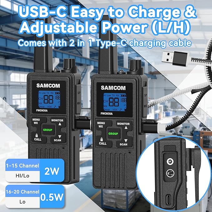FRS Walkie Talkies Long Range for Adults,Rechargeable FWCN30A Radios with NOAA Family 2 Way Radio with Earpiece 1250mAh Flashlight Type-C for Camping Hiking Cruise,4Pack