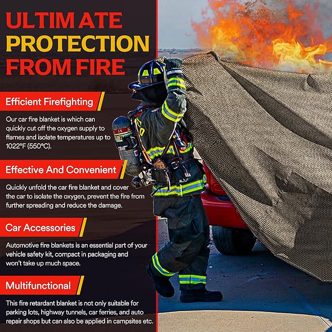 NEZUIBAN Car Fire Blanket Large Emergency Fire Blanket for Electric/Gasoline Vehicle Accidents (20x24 ft)