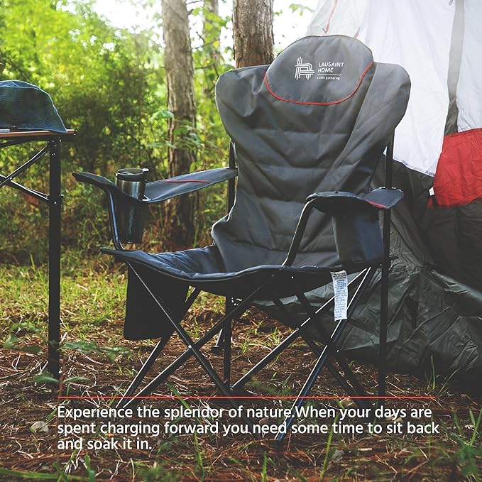 OUTSIDER Folding Camping Chair Heavy Duty Folding Chair 400lbs Oversized Outdoor Chairs with Cup Holder, Cooler Bag, Storage Pocket & Lumbar Support (Style-2, 1pc)