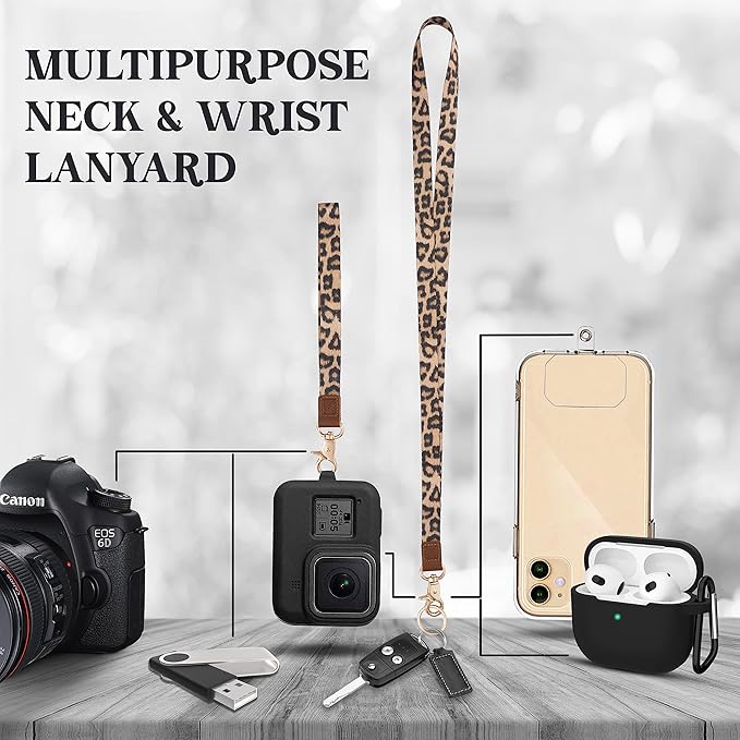 2-in-1 ID Badge Holder & Lanyard Wallet - Multi-Use Womens Small Wallet with Removable Wristlet & Neck Lanyard, Clear Window, 5 Card Slots, Phone Holder, Ring Keychain - Leopard