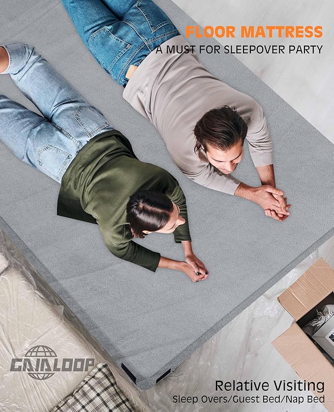 3 Inch Memory Foam Camping Mattress, Dual Layer Thick Sleeping Camp Pad for Car Tent Cot, Roll-Up Portable Glamping Floor Bed for Guests Sleepover