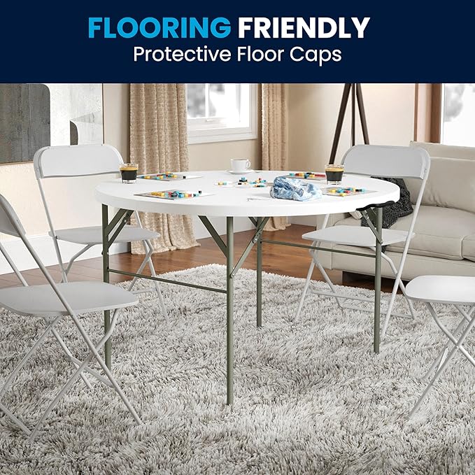 Flash Furniture Freeman 4' Round Plastic Folding Table with Carrying Handle, Plastic Foldable Table for Indoor/Outdoor Events, White