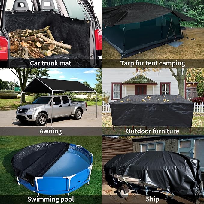 TARPAL Waterproof tarp 4x5 Feet（2Pack） Black Heavy Duty tarp 14mil polyethylene tarps Multifunctional Tarpaulin，Snow or UV Protection,Suitable for Outdoor Furniture, awnings,Roofs,Tents tarps Cover