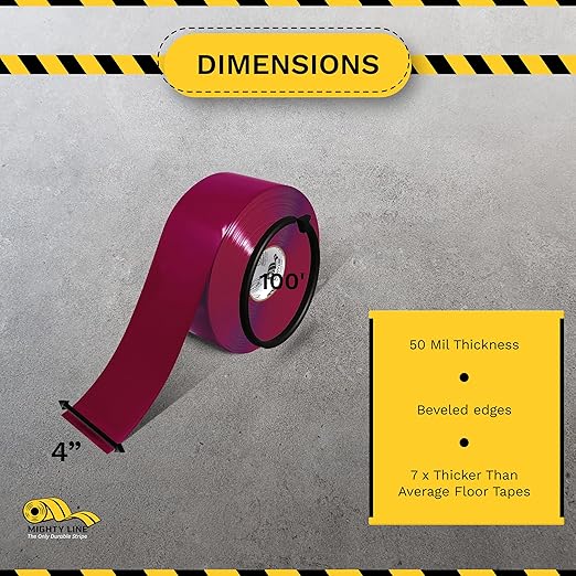 Mighty Line Solid Floor Marking Tape for Safety, Caution, Warning, Heavy-Duty, Peel and Stick Adhesive, Beveled Edge Design, Industrial Quality, 4 inch, 100' Roll, Purple