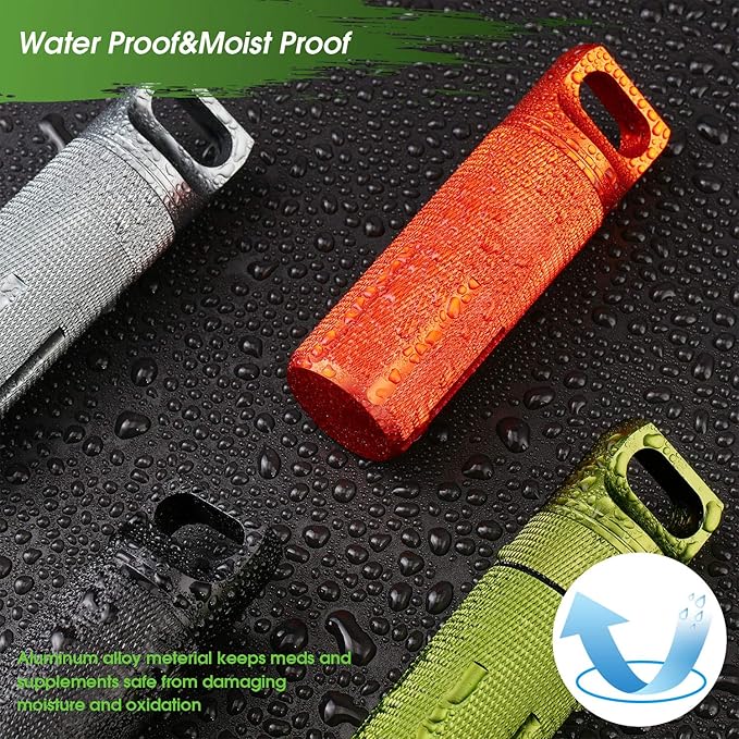 Patelai 4 Pcs Portable Keychain Pill Holder Pill Organizer Travel Waterproof Match Container Aluminum Airtight Keychain Container Travel Size Storage Supplements Holder for Outdoor Camping(Vintage)